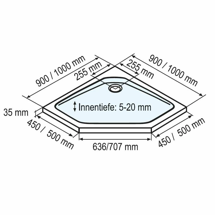 Schulte Duschwanne Acryl EF Flat Für Fünfeck Duschkabinen – Bild 2
