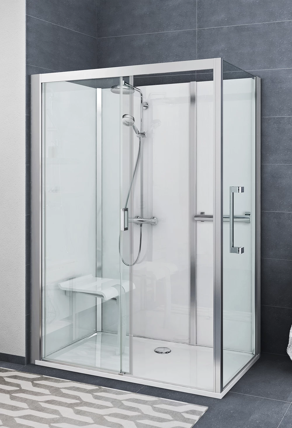 Roth Vinata Komplettdusche B 700 - 1700 H 2160 Eck Hoch Badewanne Raus Dusche Rein