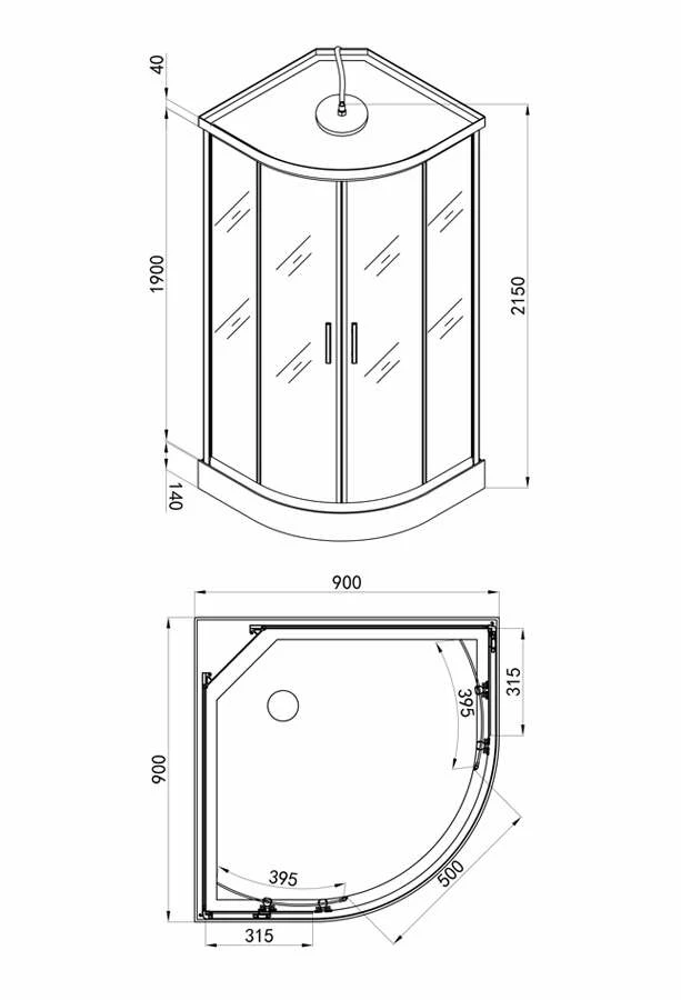 Duschmeister Komplettdusche Sano 25 Viertelkreis Duschkabine – Bild 2
