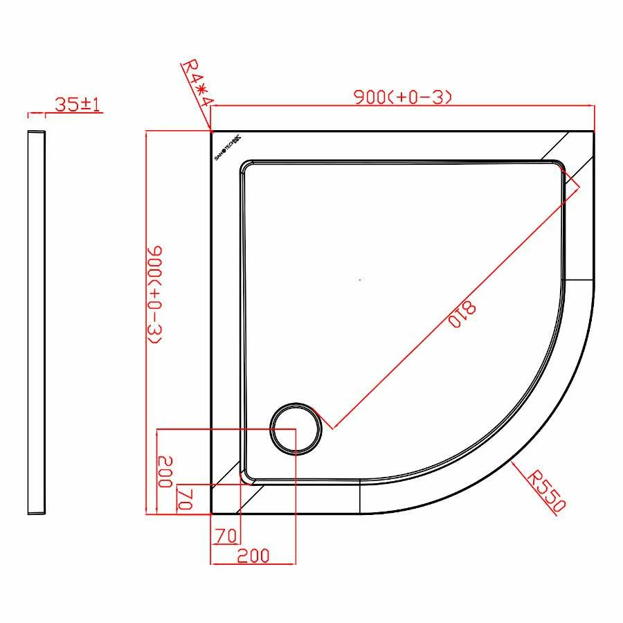 Duschmeister Duschwanne Sano 35 Viertelkreis Rund R550 90x90 Cm Mineralguss SMC – Bild 2
