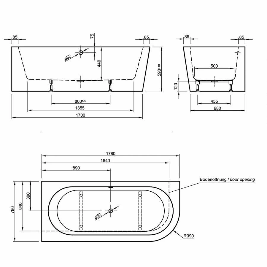 Ottofond Badewanne Modena Corner Schwarz Weiß Rechts 178 X 78 Cm – Bild 3