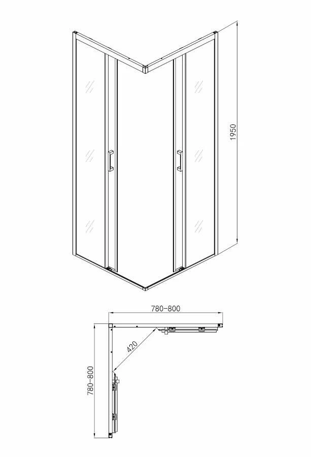 Duschmeister Eckeinstieg Schiebetüren Softclose Sano 126 Duschkabine 80x80x195 – Bild 2