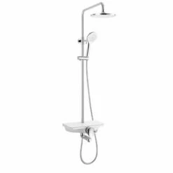 Duschmeister Sano 132 Überkopfbrausestangen Set Weiß Mit Wanneneinlauf