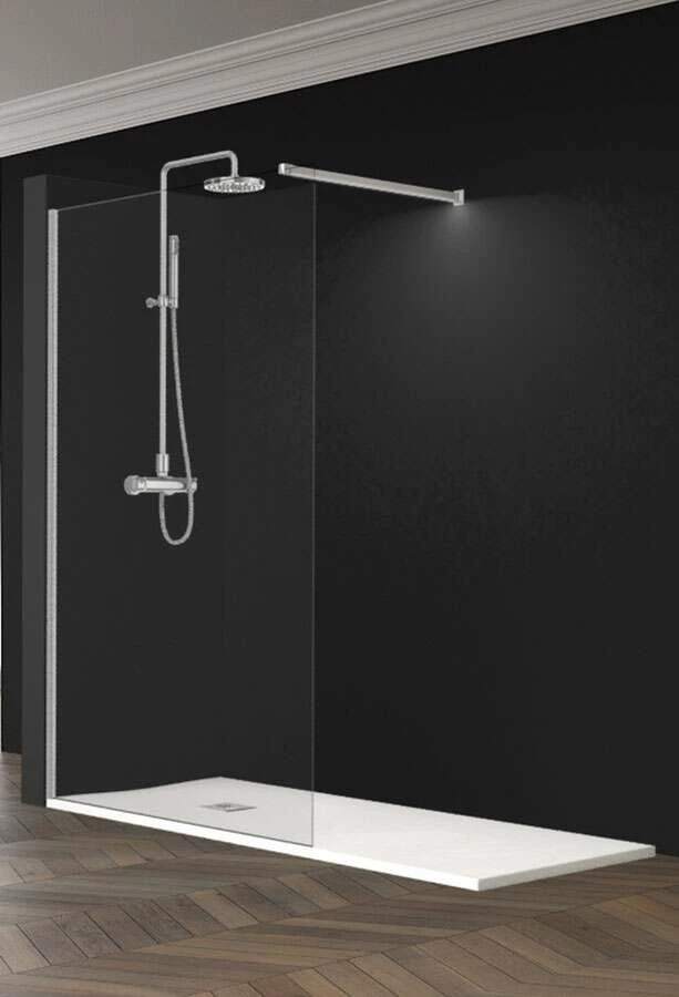 Profiltek Duschwand Walk In FIXED ONE OL 1200 Mm Mit LED-Licht Stabilisator Silver