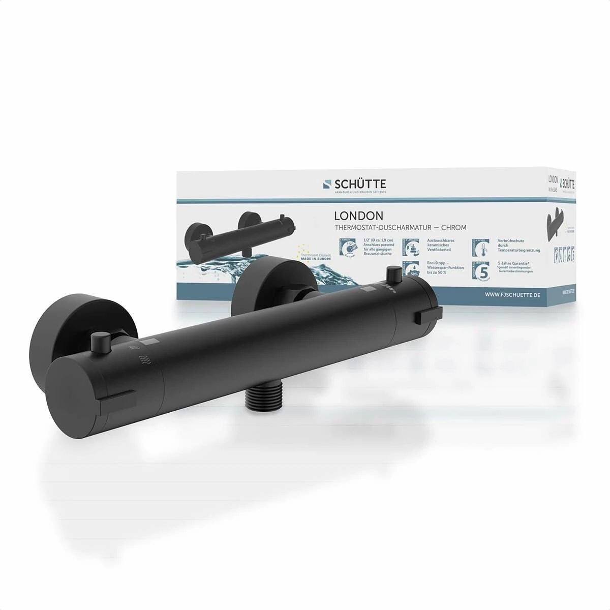 Schütte Duscharmatur London Mit Thermostat In Schwarz Matt – Bild 3