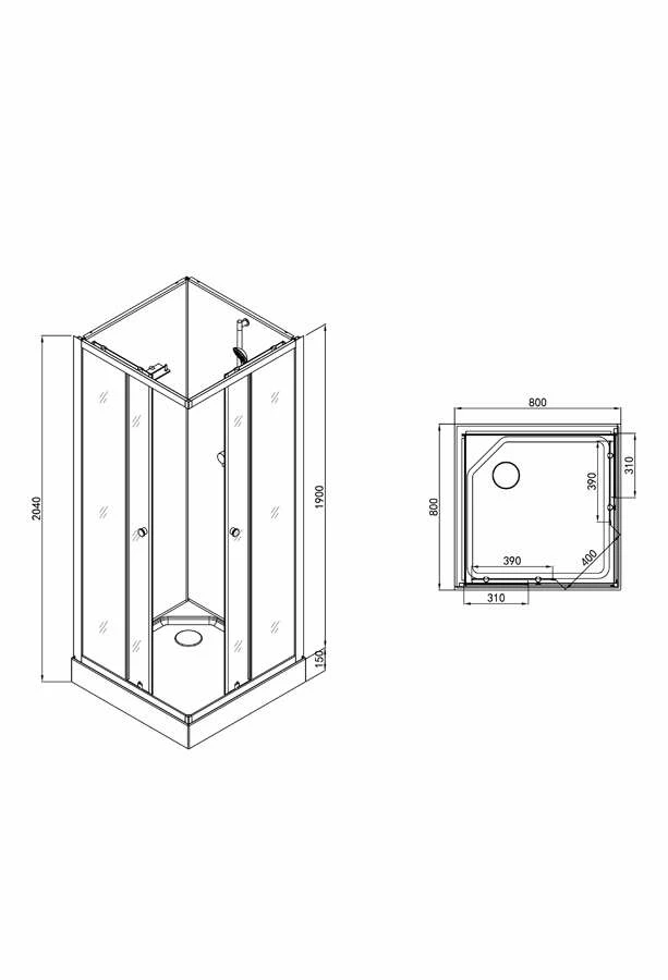 Duschmeister Komplettdusche Sano 213 80x80x203 Silber Matt – Bild 2