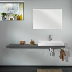 Lanzet Q4-Fit Waschtischplatte Variable Breite Holzdekor Dark Oak