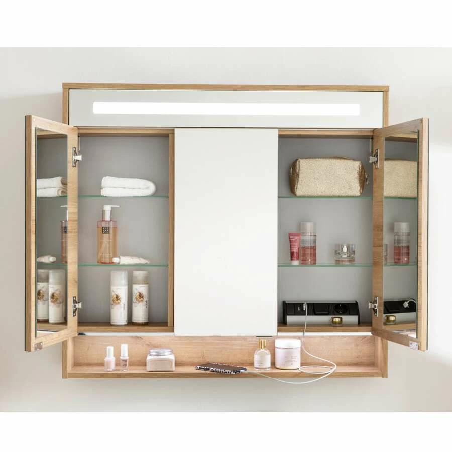 Fackelmann Spiegelschrank Natura Asteiche 3T 93 Cm – Bild 2