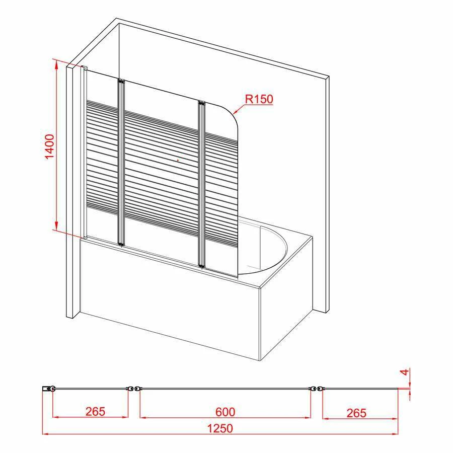 Duschmeister Badewannenfaltwand Max F 6 Schwarze Streifen 125 X 140 Cm – Bild 3