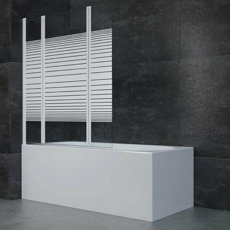 Duschmeister Badewannenfaltwand Max F 9 Weiße Streifen 125 X 140 Cm