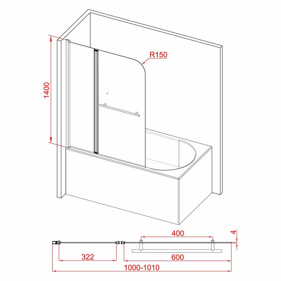 Duschmeister Badewannenfaltwand Max F 11 Schwarz 100 X 140 Cm – Bild 6