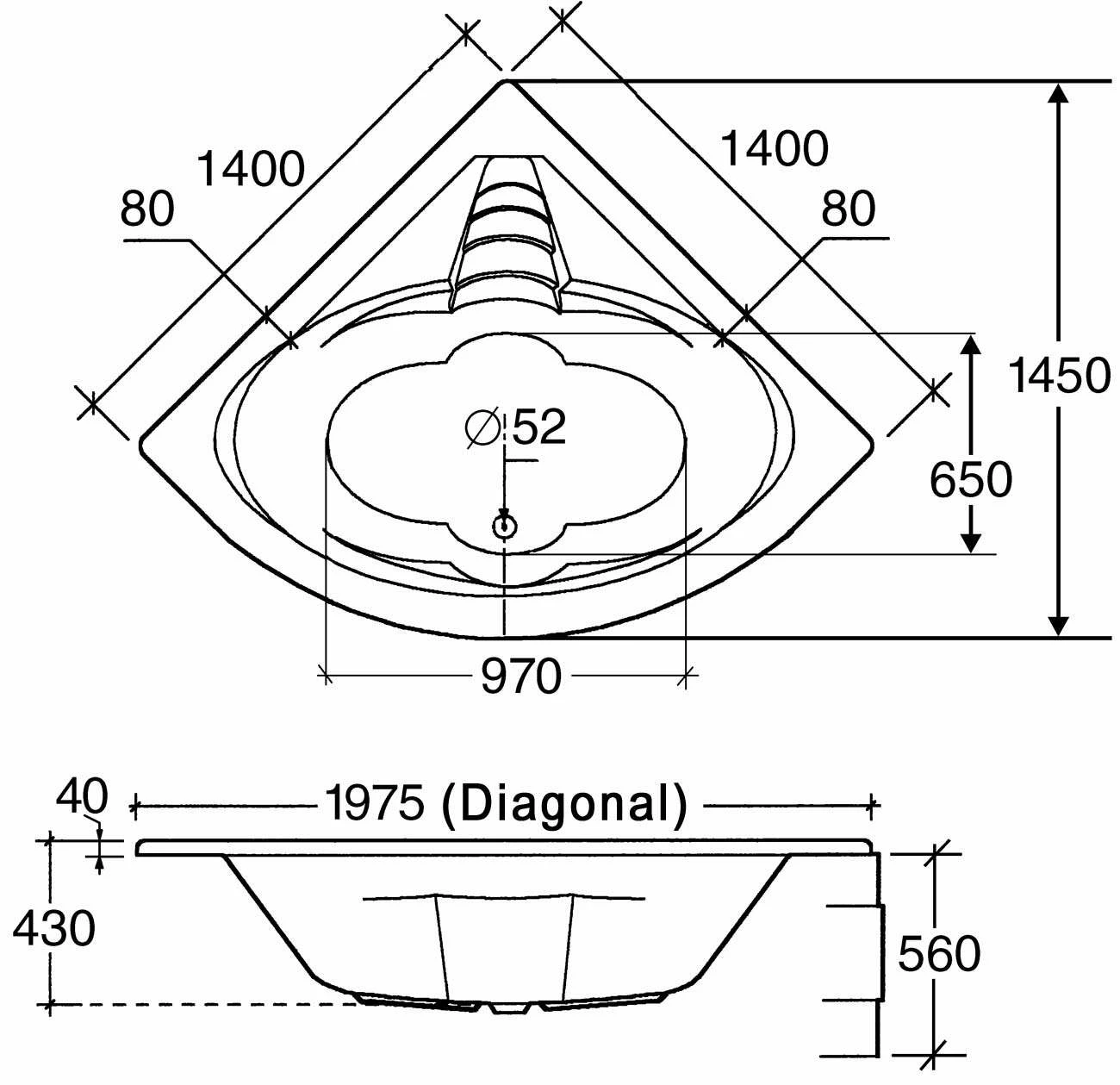 Ottofond Eckbadewanne Cascade 140 X 140 – Bild 3