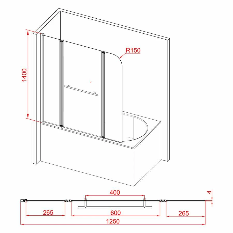 Duschmeister Badewannenfaltwand Max F 12 Schwarz 125 X 140 Cm – Bild 6