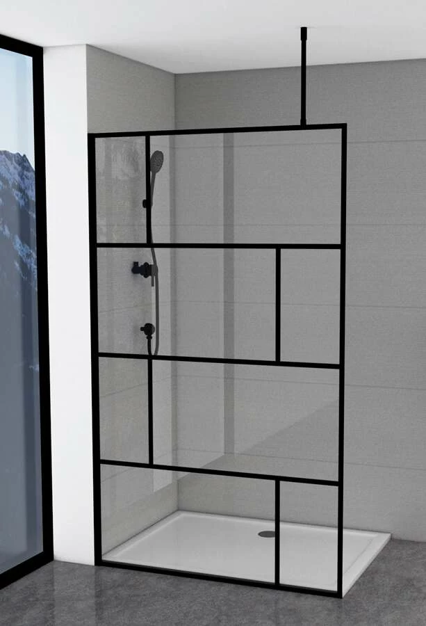 Duschmeister Walk In Max F 48 Schwarz Mit Deckenhalter 120 X 195 Cm