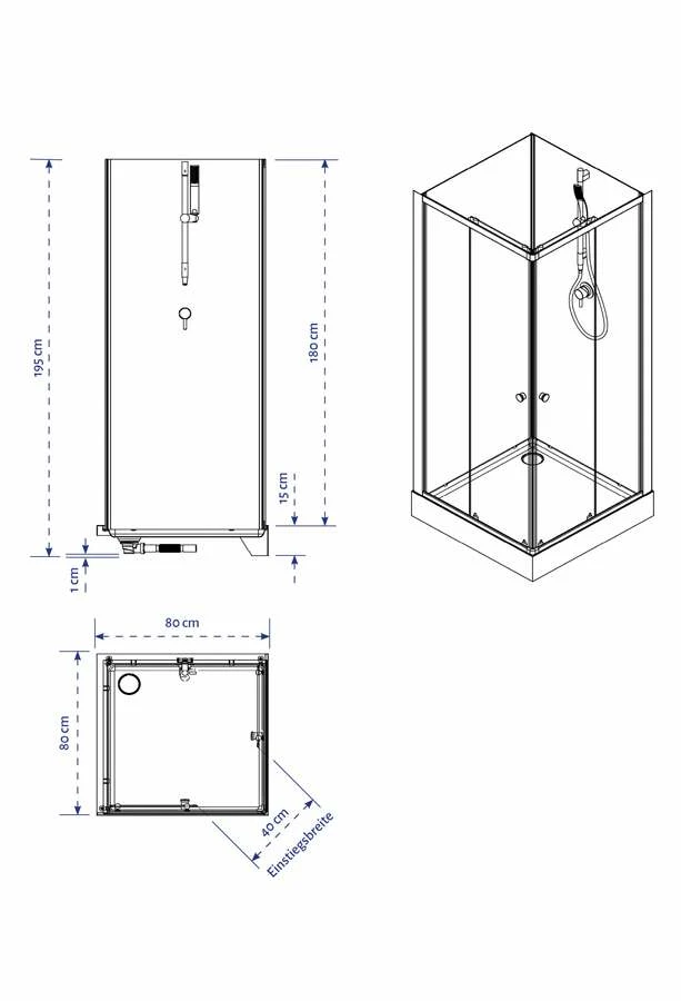 Komplettdusche Duschmeister Max F 59 Eckeinstieg Schwarz 80 X 80 X 195 Cm – Bild 5