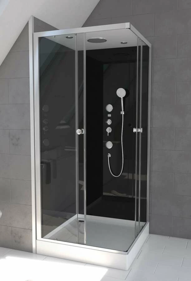 Komplettdusche Duschmeister Max F 60 Eckeinstieg Schwarz 90 X 90 X 215 Cm