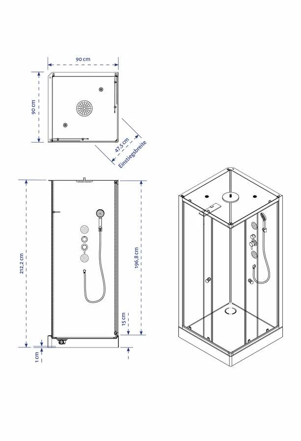 Komplettdusche Duschmeister Max F 60 Eckeinstieg Schwarz 90 X 90 X 215 Cm – Bild 5