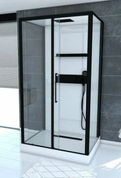 Komplettdusche Duschmeister Max F 64 Schiebetür Mit Seitenwänden Schwarz 115 X 90 X 217 Cm