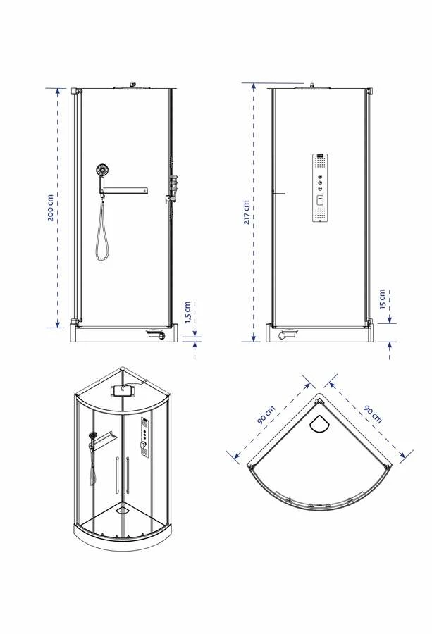 Komplettdusche Duschmeister Max F 70 Runddusche Schwarz 90 X 90 X 215 Cm – Bild 5