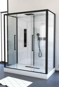 Komplettdusche Duschmeister Max F 73 Schiebetur Mit Seitenwand Schwarz 160 X 85 X 215 Cm