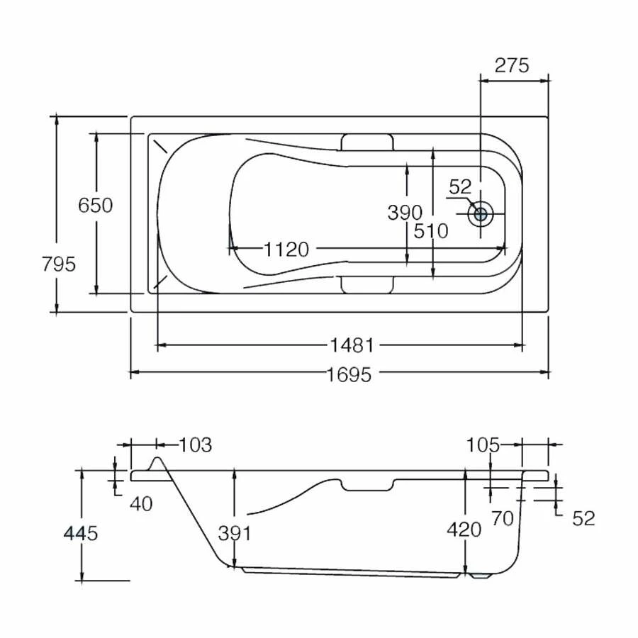 Ottofond Rechteckbadewanne Korfu 170 X 80 Weiß – Bild 2