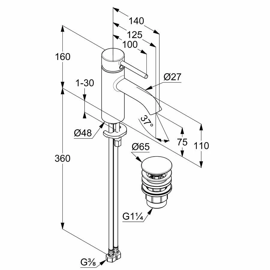 Kludi BOZZ Waschtisch Armatur 75, DN 15, Mattschwarz – Bild 2