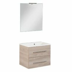 Fackelmann Badmöbelset B.Clever 60 Cm Mit Spiegel, Alaska Esche