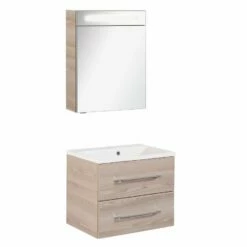 Fackelmann Badmöbelset B.Clever 60 Cm Mit Spiegelschrank, Alaska Esche