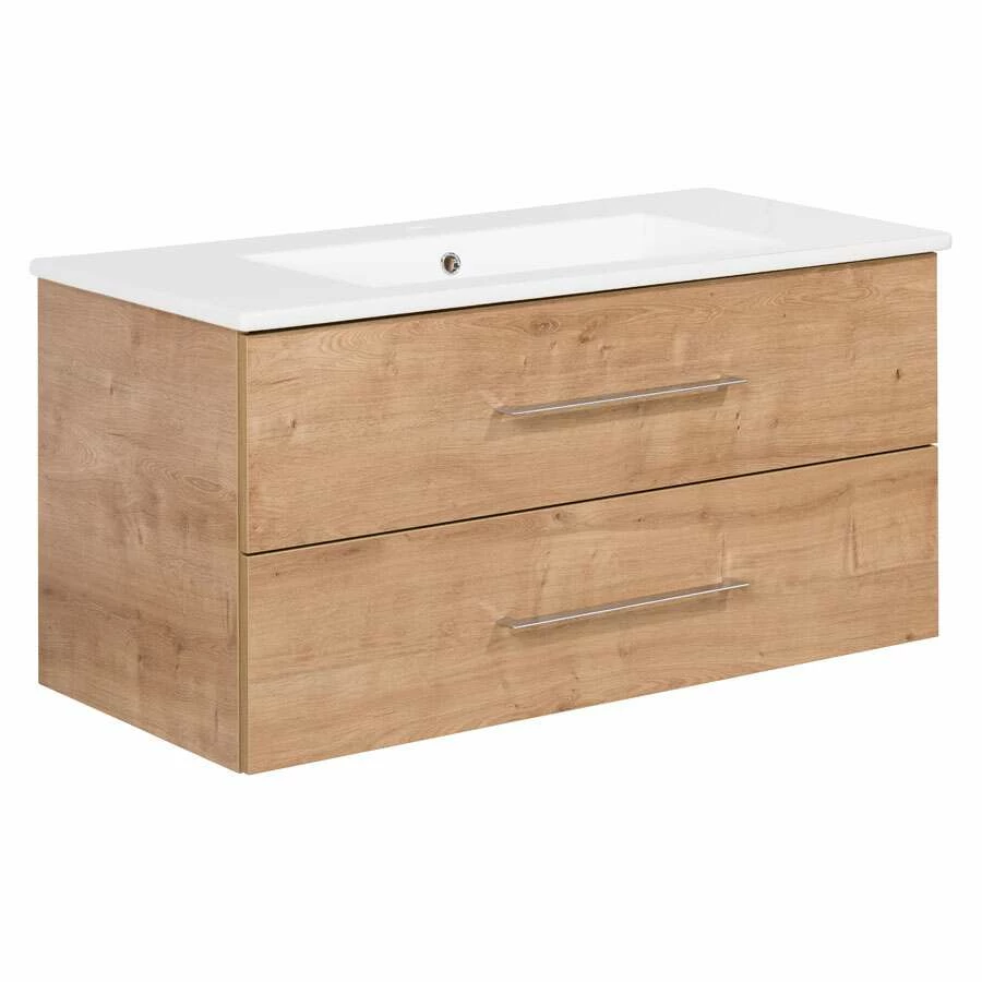 Fackelmann Badmöbelset B.Perfekt 100 Cm Mit Spiegel, Ast Eiche – Bild 2