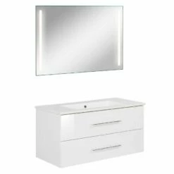 Fackelmann Badmöbelset B.Perfekt 100 Cm Mit Spiegel, Weiß