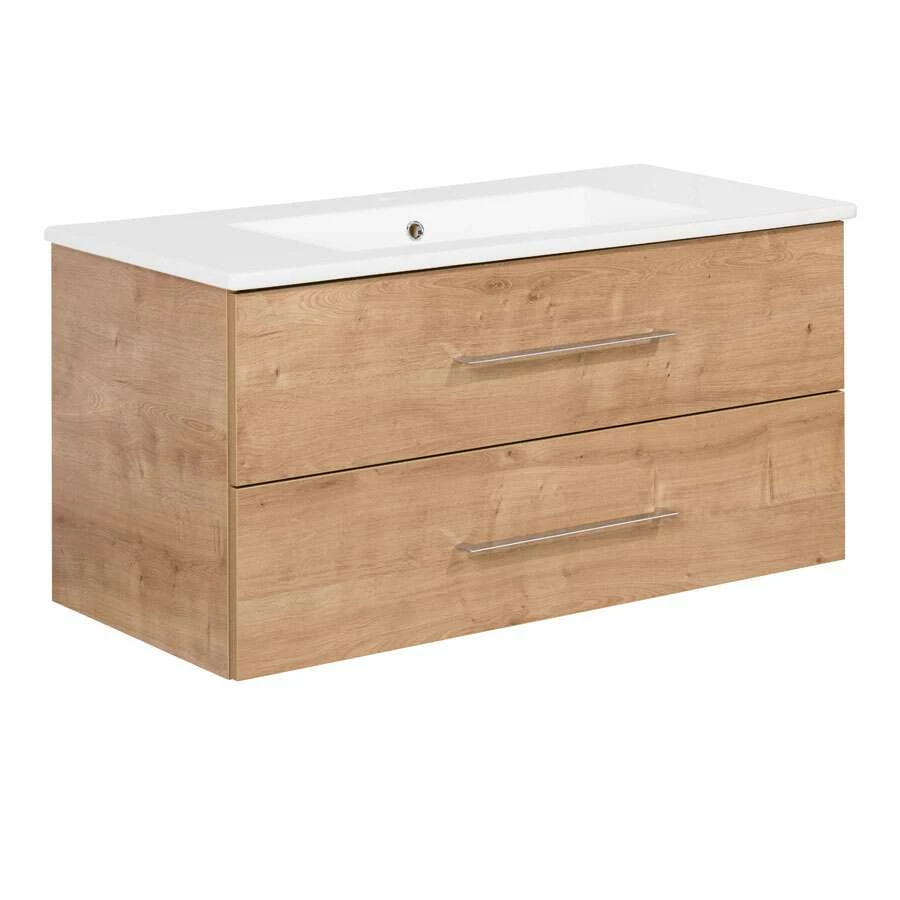 Fackelmann Badmöbelset B.Perfekt 100 Cm Mit Spiegelschrank, Ast Eiche – Bild 2