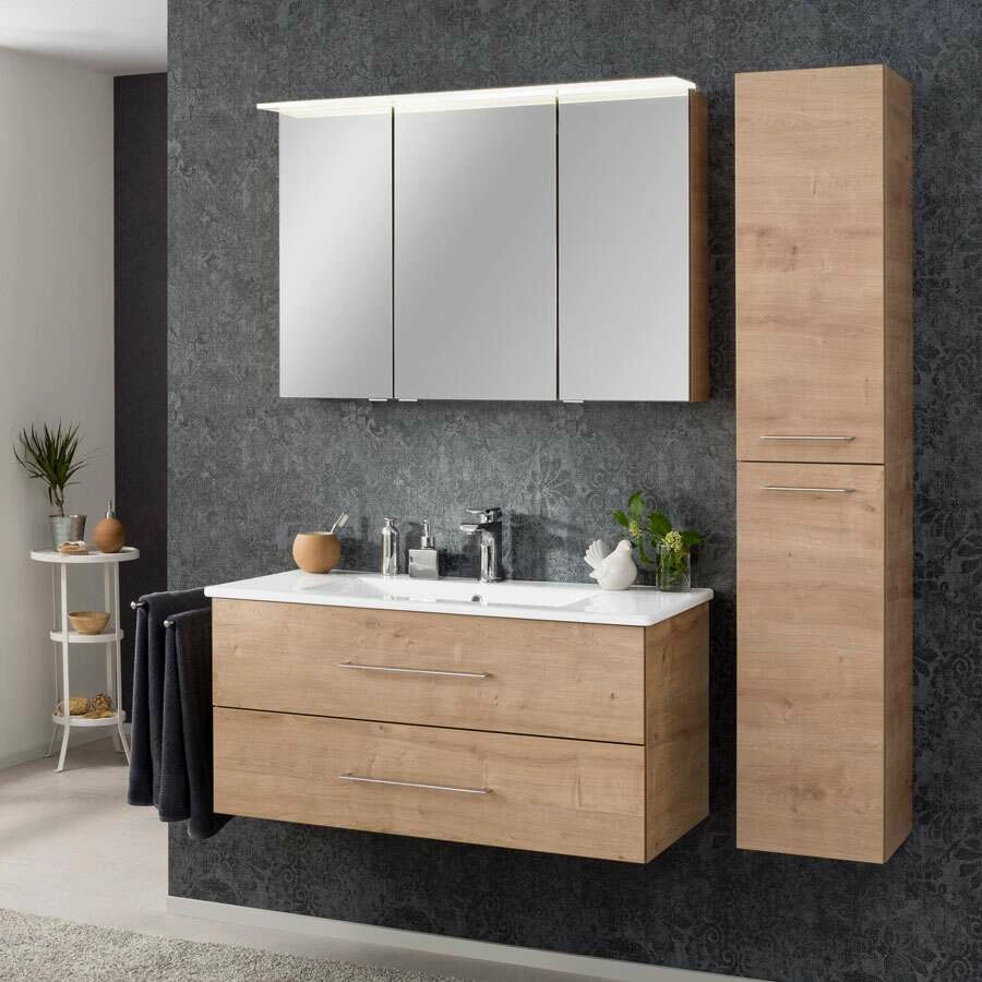 Fackelmann Badmöbelset B.Perfekt 100 Cm Mit Spiegelschrank, Ast Eiche – Bild 5