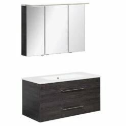 Fackelmann Badmöbelset B.Perfekt 100 Cm Mit Spiegelschrank, Dark Oak