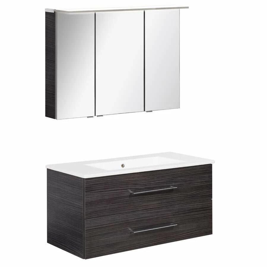 Fackelmann Badmöbelset B.Perfekt 100 Cm Mit Spiegelschrank, Dark Oak