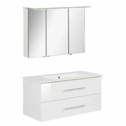 Fackelmann Badmöbelset B.Perfekt 100 Cm Mit Spiegelschrank, Weiß