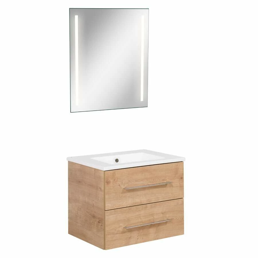 Fackelmann Badmöbelset B.Perfekt 60 Cm Mit Spiegel, Ast Eiche