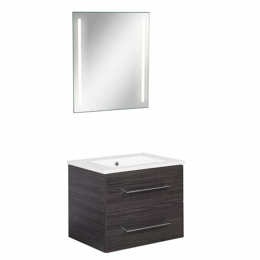 Fackelmann Badmöbelset B.Perfekt 60 Cm Mit Spiegel, Dark Oak