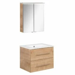 Fackelmann Badmöbelset B.Perfekt 60 Cm Mit Spiegelschrank, Ast Eiche