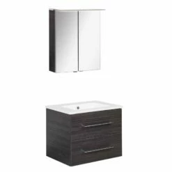 Fackelmann Badmöbelset B.Perfekt 60 Cm Mit Spiegelschrank, Dark Oak