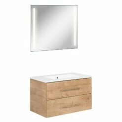 Fackelmann Badmöbelset B.Perfekt 80 Cm Mit Spiegel, Ast Eiche