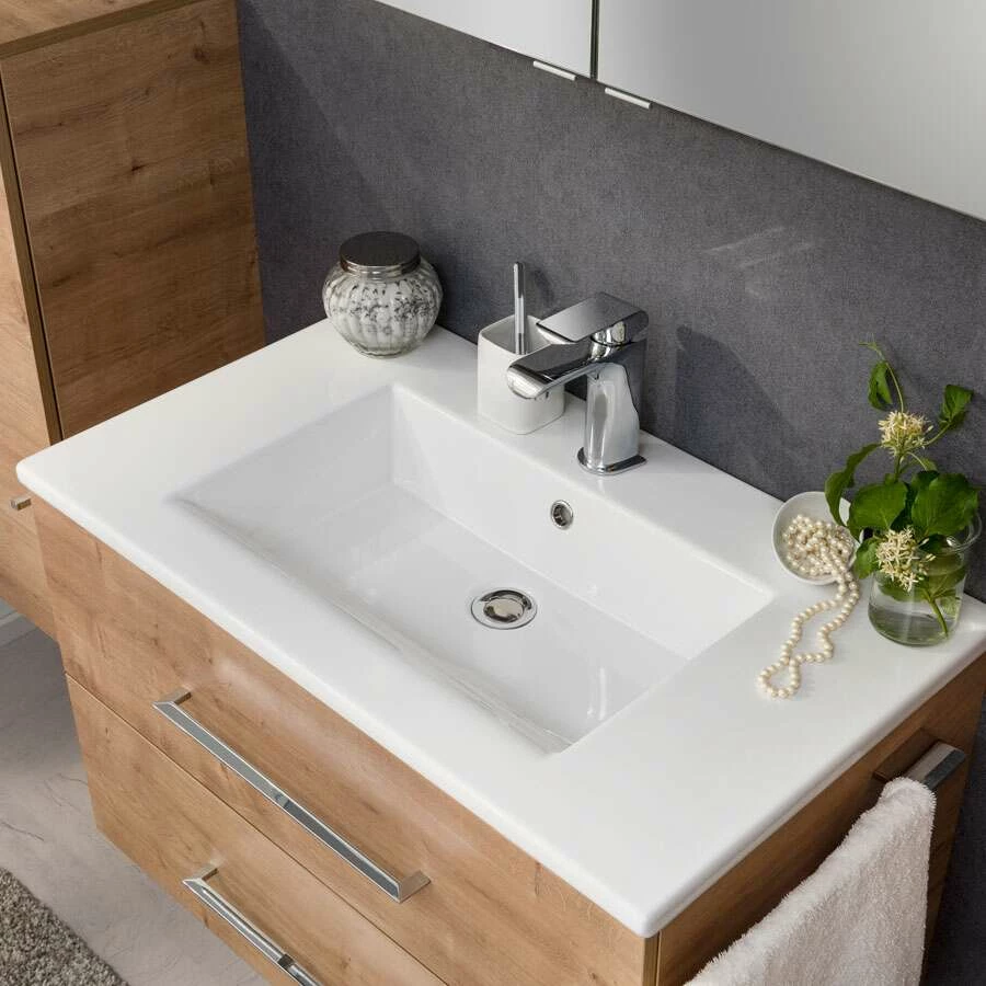 Fackelmann Badmöbelset B.Perfekt 80 Cm Mit Spiegel, Ast Eiche – Bild 4