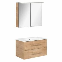 Fackelmann Badmöbelset B.Perfekt 80 Cm Mit Spiegelschrank, Ast Eiche