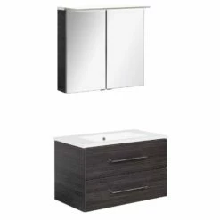 Fackelmann Badmöbelset B.Perfekt 80 Cm Mit Spiegelschrank, Dark Oak