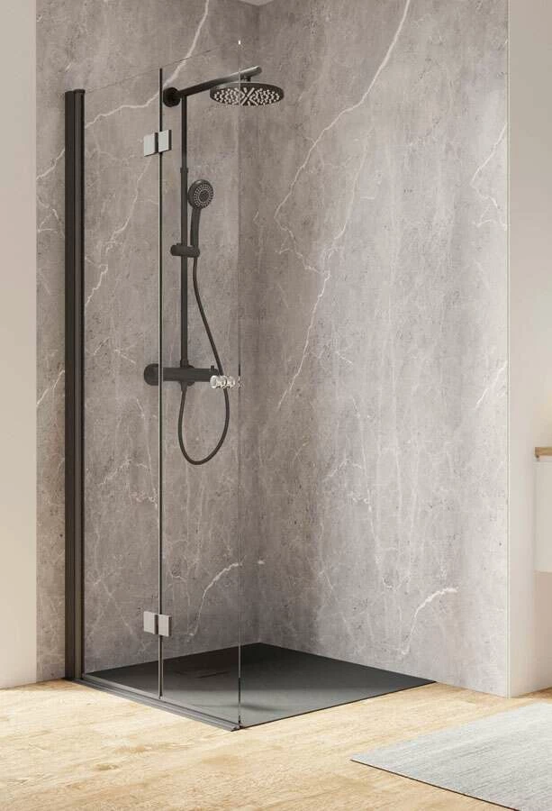 Schulte Garant 2.0 Duschwand Walk In DrehfalttĂĽr Black Style