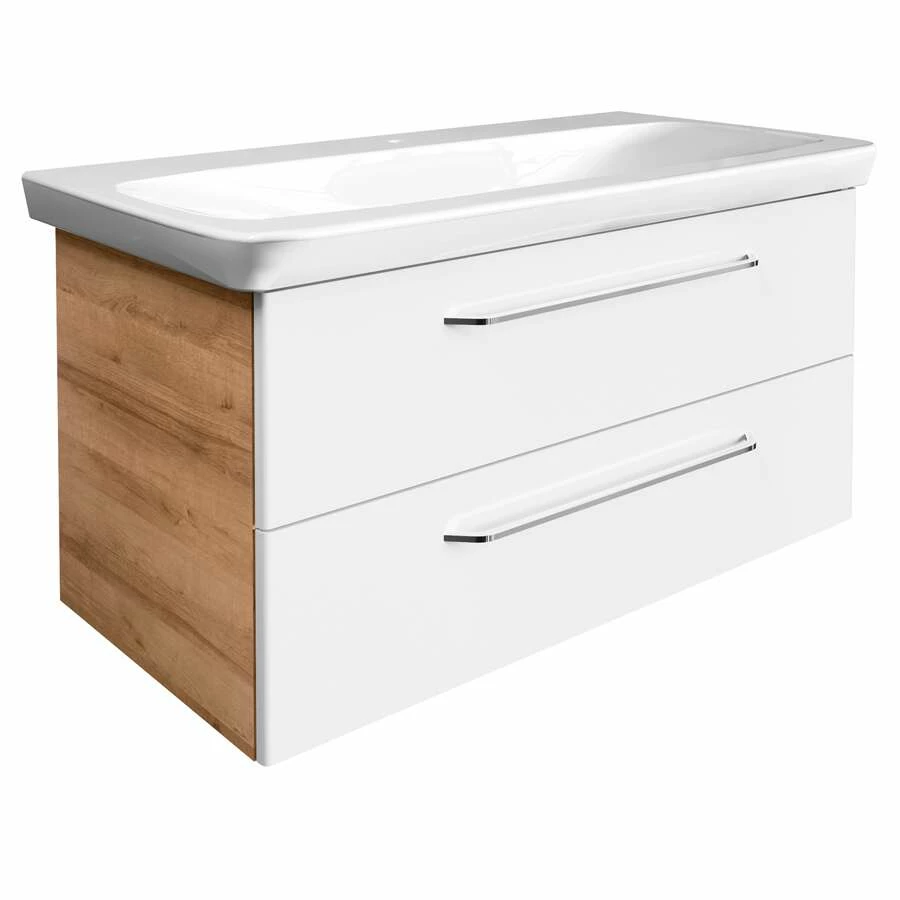 Fackelmann Badmöbelset Milano 108 Cm Ast Eiche, Weiß