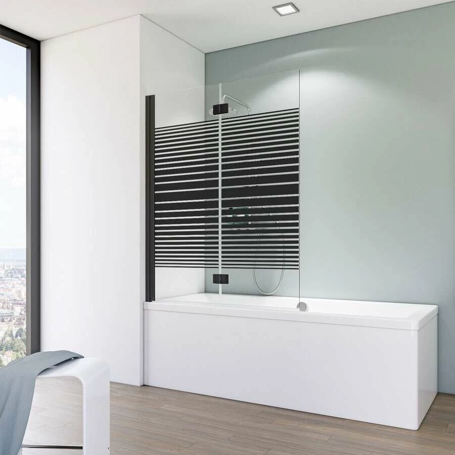 Schulte Komfort Badewannenfaltwand 2-teilig Black Style Dekor Querstreifen