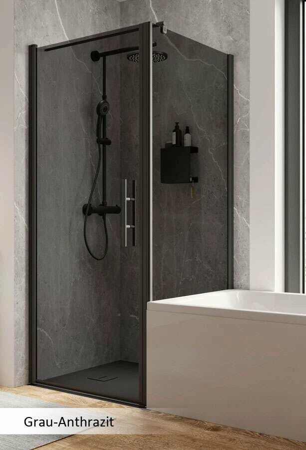 Schulte Garant 2.0 Drehtür Mit Verkürzter Seitenwand Auf Badewanne Black Style – Bild 2
