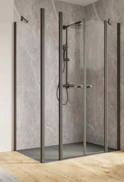 Schulte Garant 2.0 Pendeltür Mit Seitenwand 4-teilig Black Style