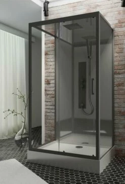 Schulte Komplettduschkabine Black Bali Mit Schiebetür 850 X 1150 Mm, Höhe 2150 Mm