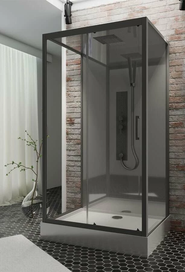 Schulte Komplettduschkabine Black Bali Mit Schiebetür 850 X 1150 Mm, Höhe 2150 Mm